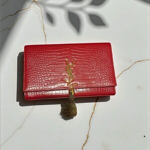 Saint Laurent Red Croc-Embossed Clutch